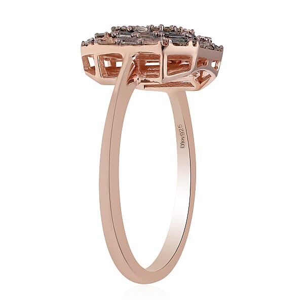 Natural Champagne Diamond Cluster Ring In Vermeil Rose Gold Over Sterling Silver 0.50 Ctw