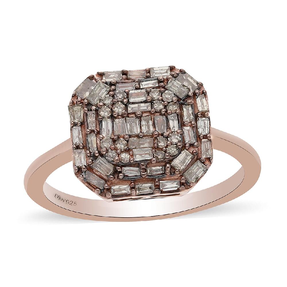Natural Champagne Diamond Cluster Ring in Vermeil Rose Gold Over Sterling Silver 0.50 ctw