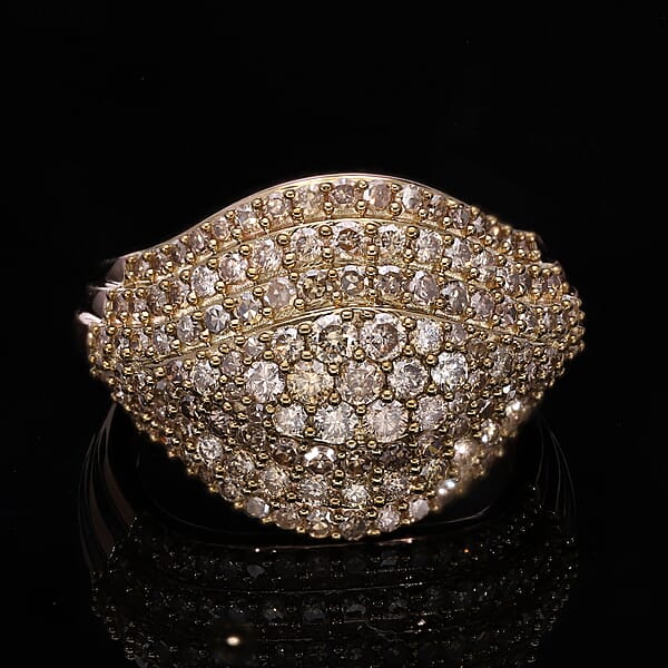 Natural Champagne Diamond Eye Ring In Vermeil Rose Gold Over Sterling Silver 2.00 Ctw