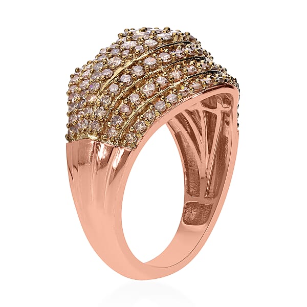 Natural Champagne Diamond Eye Ring In Vermeil Rose Gold Over Sterling Silver 2.00 Ctw
