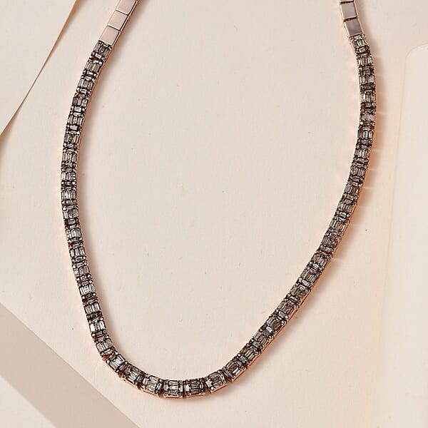 Natural Champagne Diamond Necklace 16 Inches In Vermeil Rose Gold Over Sterling Silver 4.00 Ctw