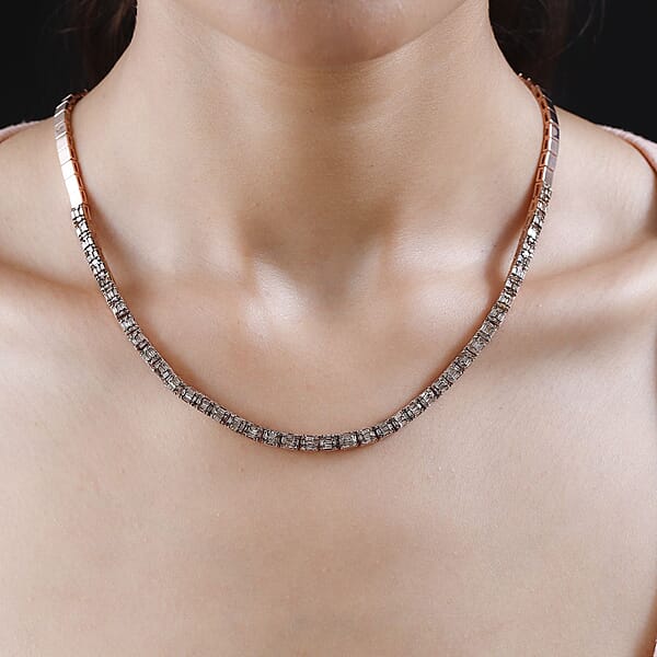 Natural Champagne Diamond Necklace 16 Inches In Vermeil Rose Gold Over Sterling Silver 4.00 Ctw