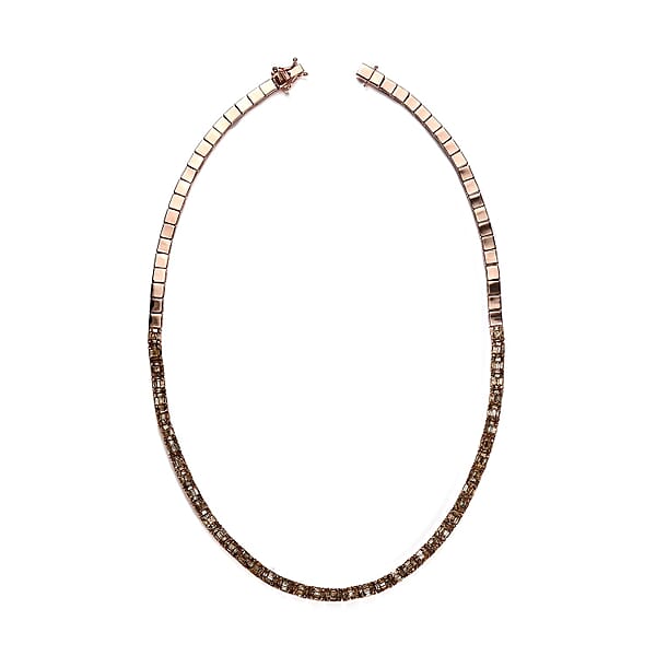 Natural Champagne Diamond Necklace 16 Inches In Vermeil Rose Gold Over Sterling Silver 4.00 Ctw