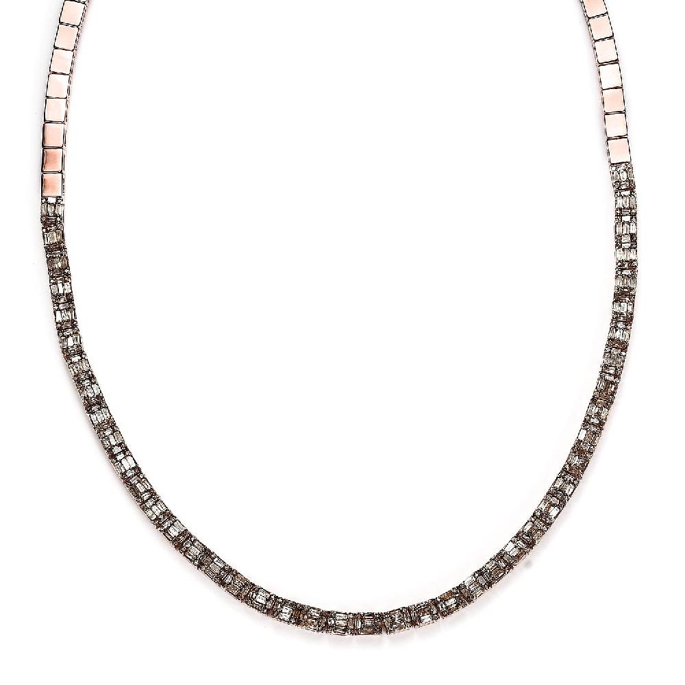 Natural Champagne Diamond Necklace 16 Inches in Vermeil Rose Gold Over Sterling Silver 4.00 ctw