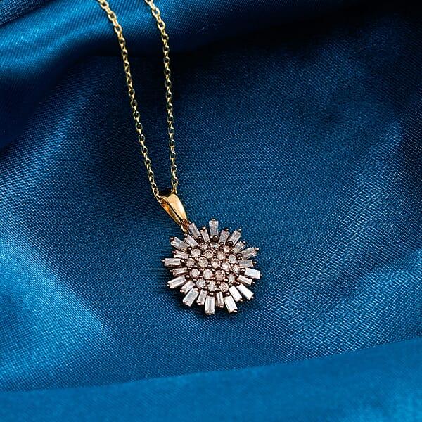 Natural Champagne Diamond Snowflake Pendant Necklace In 14K YG Over Sterling Silver 1.00 Ctw (18 Inches)