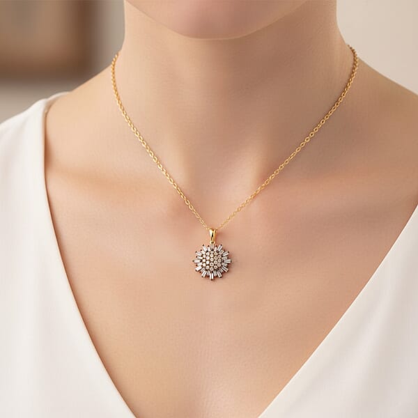 Natural Champagne Diamond Snowflake Pendant Necklace In 14K YG Over Sterling Silver 1.00 Ctw (18 Inches)