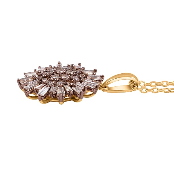 Natural Champagne Diamond Snowflake Pendant Necklace In 14K YG Over Sterling Silver 1.00 Ctw (18 Inches)