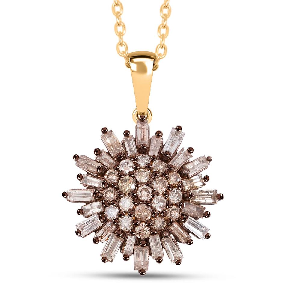 Natural Champagne Diamond Snowflake Pendant Necklace in 14K YG Over Sterling Silver 1.00 ctw (18 Inches)