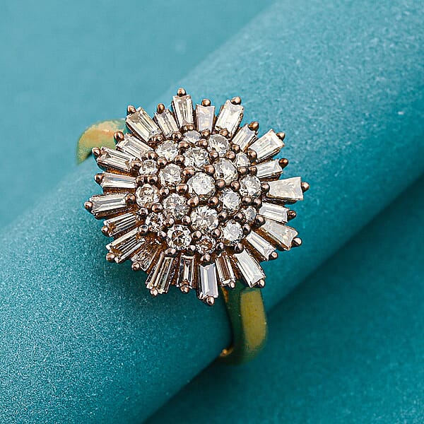 Natural Champagne Diamond Snowflake Ring In 14K YG Over Sterling Silver 1.00 Ctw