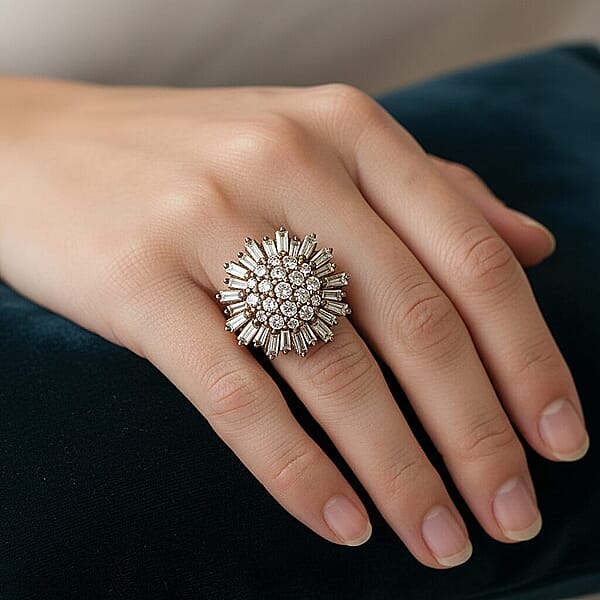 Natural Champagne Diamond Snowflake Ring In 14K YG Over Sterling Silver 1.00 Ctw