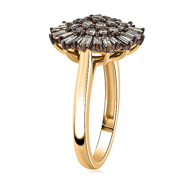 Natural Champagne Diamond Snowflake Ring In 14K YG Over Sterling Silver 1.00 Ctw