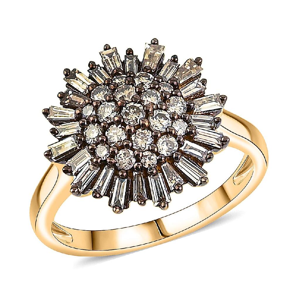 Natural Champagne Diamond Snowflake Ring in 14K YG Over Sterling Silver 1.00 ctw