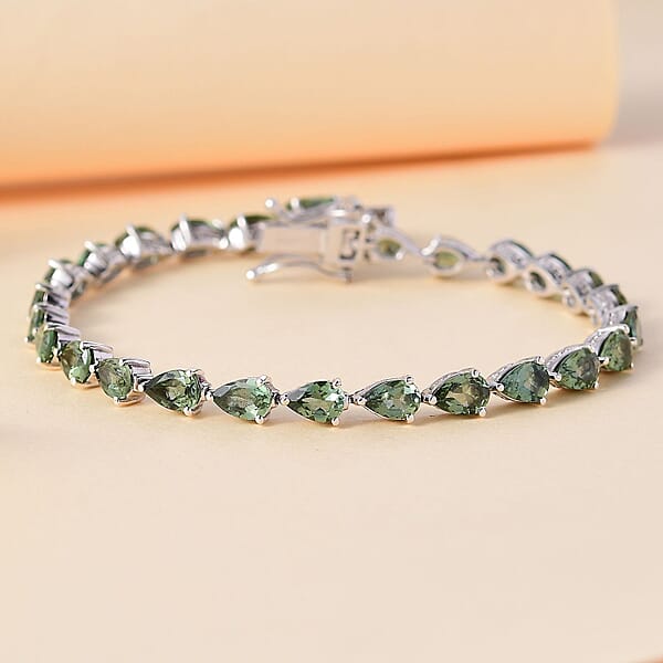 Natural Green Apatite 10.30 Ctw Serenity Vine Bracelet In Rhodium Over Sterling Silver (7.25 In)