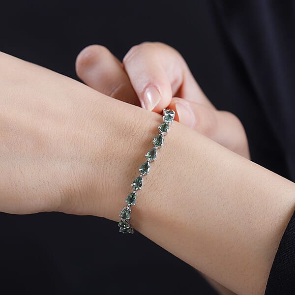 Natural Green Apatite 10.30 Ctw Serenity Vine Bracelet In Rhodium Over Sterling Silver (7.25 In)