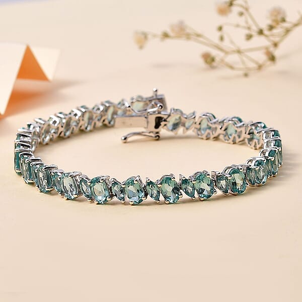 Natural Green Apatite 14.75 Ctw Sea Waves Bracelet In Rhodium Over Sterling Silver (7.25 In)