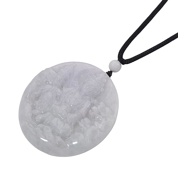 Natural Jade 10.00 Ctw Carved Buddha Pendant With Black Rope Cord Necklace (28 Inches)