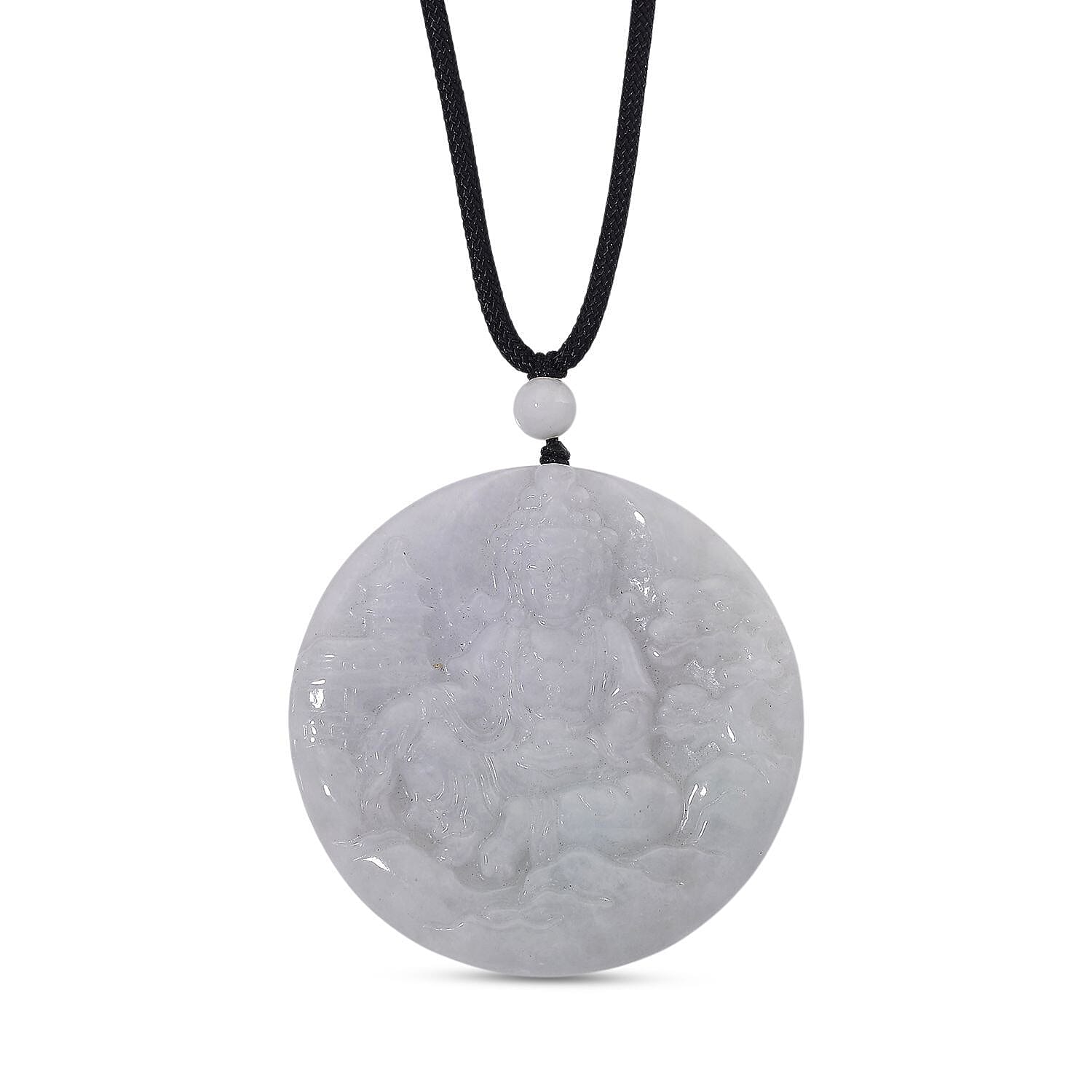 Natural Jade 10.00 ctw Carved Buddha Pendant with Black Rope Cord Necklace (28 Inches)