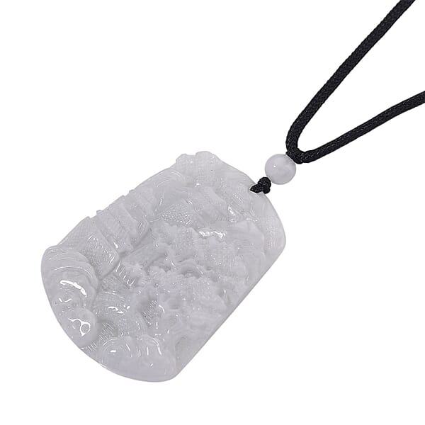 Natural Jade 155.00 Ctw Carved Pendant With Black Rope Cord Necklace 28 Inches
