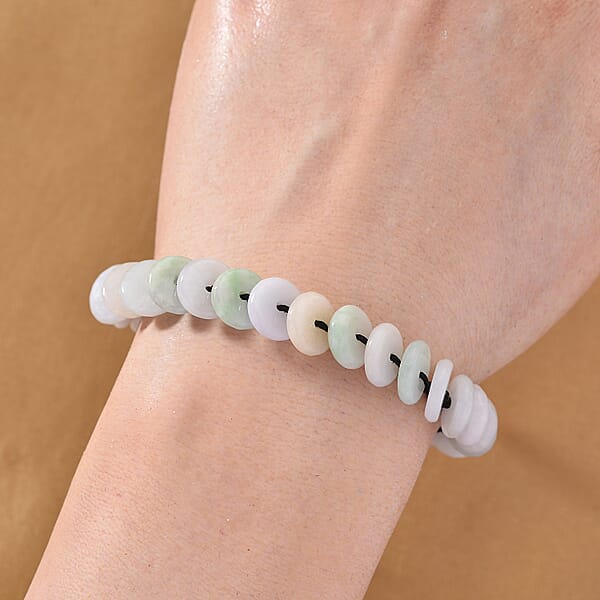 Natural Jade Discs Shamballa Bracelet With Black Cord Adjustable 65.00 Ctw