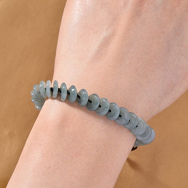 Natural Olmec Jade Discs Shamballa Bracelet With Black Cord Adjustable 65.00 Ctw