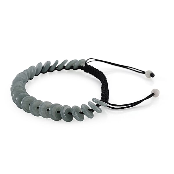 Natural Olmec Jade Discs Shamballa Bracelet With Black Cord Adjustable 65.00 Ctw