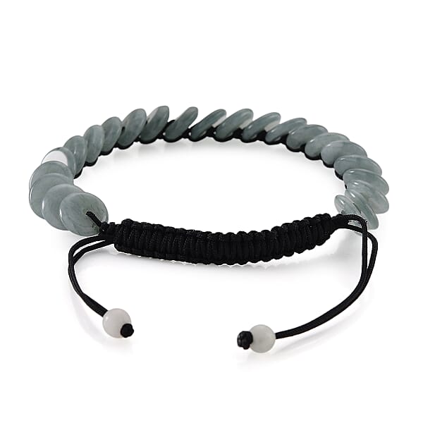Natural Olmec Jade Discs Shamballa Bracelet With Black Cord Adjustable 65.00 Ctw