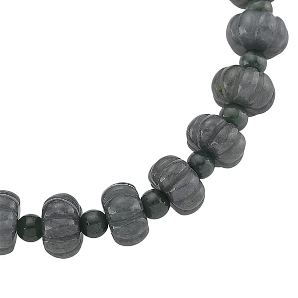 Natural Olmec Jadeite 130.00 Ctw Carved Beaded Stretch Bracelet