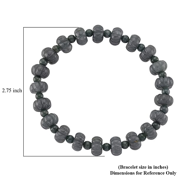 Natural Olmec Jadeite 130.00 Ctw Carved Beaded Stretch Bracelet