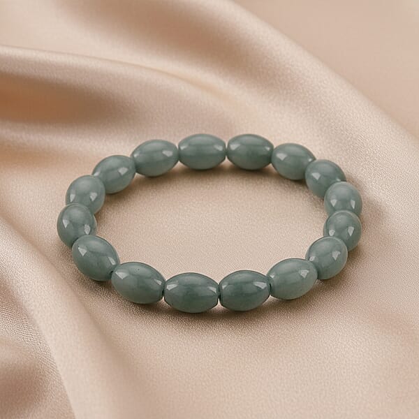 Natural Olmec Jadeite 160.00 Ctw Barrel Stretch Bracelet