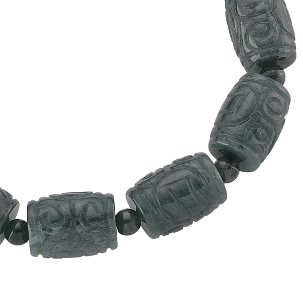 Natural Olmec Jadeite 210.00 Ctw Barrel And Beaded Stretch Bracelet