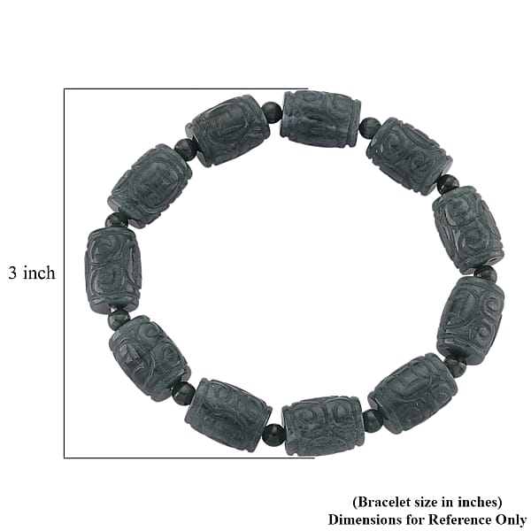 Natural Olmec Jadeite 210.00 Ctw Barrel And Beaded Stretch Bracelet