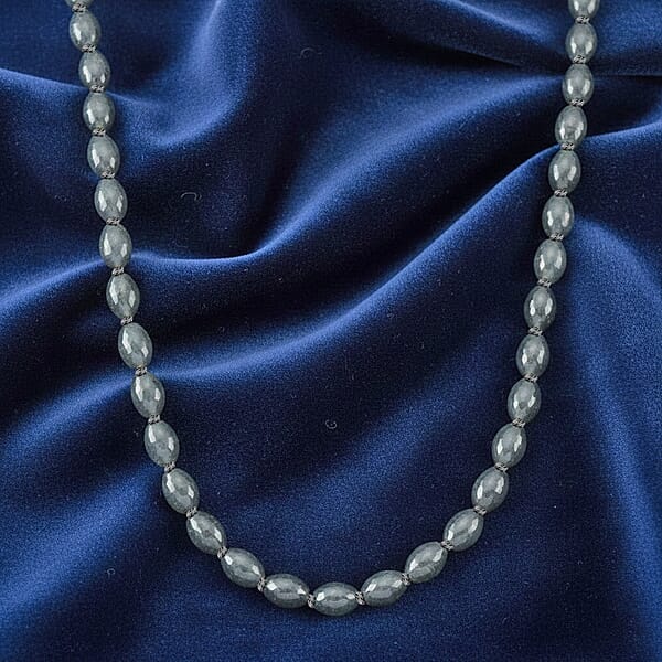 Natural Olmec Jadeite 350.00 Ctw Barrel Necklace In Rhodium Over Sterling Silver 20 Inches