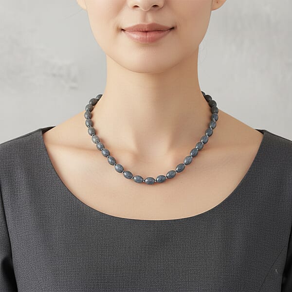 Natural Olmec Jadeite 350.00 Ctw Barrel Necklace In Rhodium Over Sterling Silver 20 Inches
