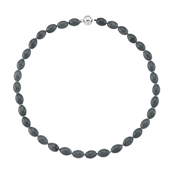 Natural Olmec Jadeite 350.00 Ctw Barrel Necklace In Rhodium Over Sterling Silver 20 Inches