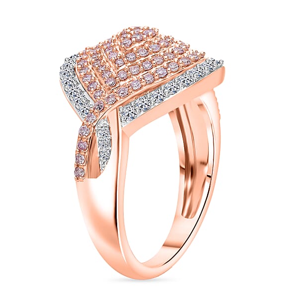 Natural Pink And White Diamond 1.00 Ctw Ring In Vermeil Rose Gold Over Sterling Silver