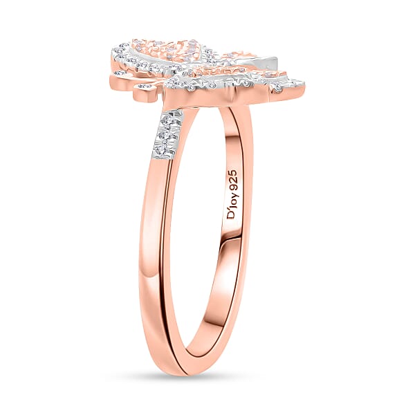 Natural Pink Diamond White Diamond Butterfly Ring In Vermeil RG Over Sterling Silver 0.35 Ctw
