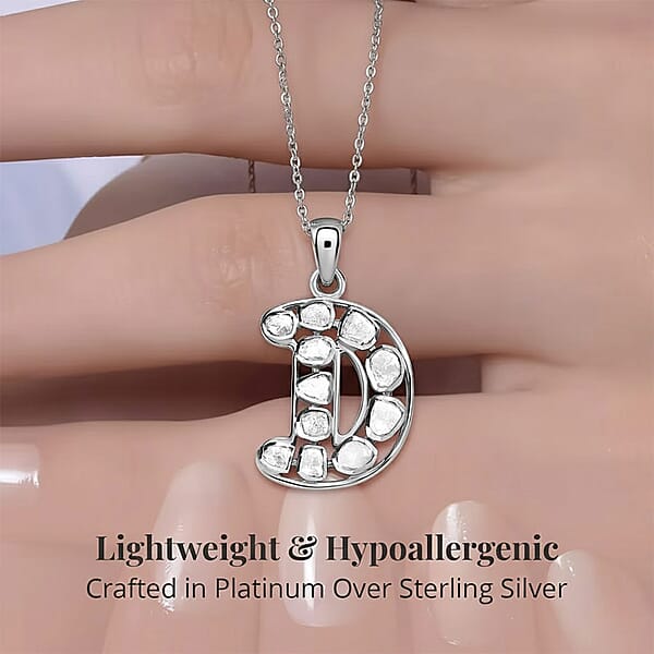 Natural Uncut Polki Diamond 0.50 Ctw Initial D Pendant Necklace In Platinum Over Sterling Silver 20 Inches