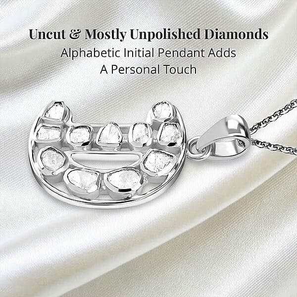 Natural Uncut Polki Diamond 0.50 Ctw Initial D Pendant Necklace In Platinum Over Sterling Silver 20 Inches