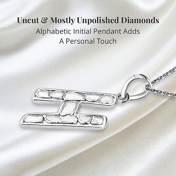 Natural Uncut Polki Diamond 0.50 Ctw Initial H Pendant Necklace In Platinum Over Sterling Silver 20 Inches