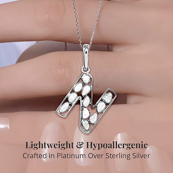 Natural Uncut Polki Diamond 0.50 Ctw Initial N Pendant Necklace In Platinum Over Sterling Silver 20 Inches