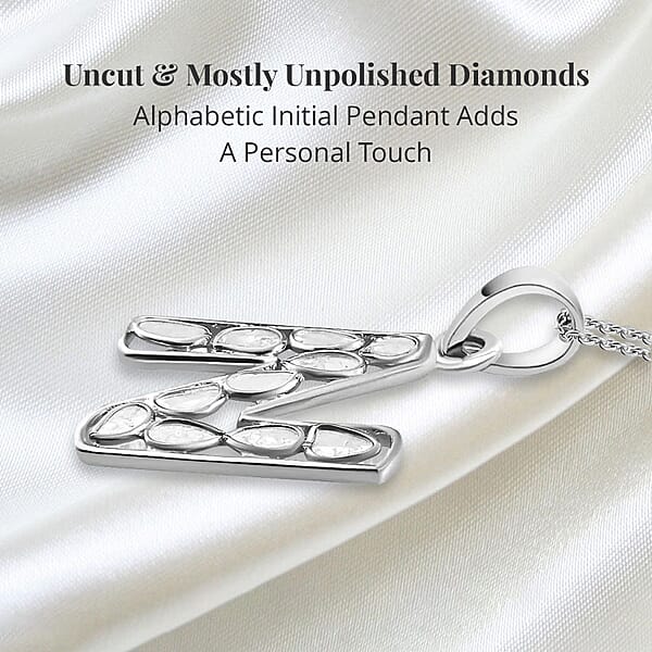 Natural Uncut Polki Diamond 0.50 Ctw Initial N Pendant Necklace In Platinum Over Sterling Silver 20 Inches