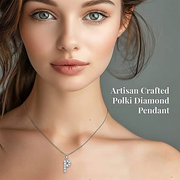 Natural Uncut Polki Diamond 0.50 Ctw Initial P Pendant Necklace In Platinum Over Sterling Silver 20 Inches