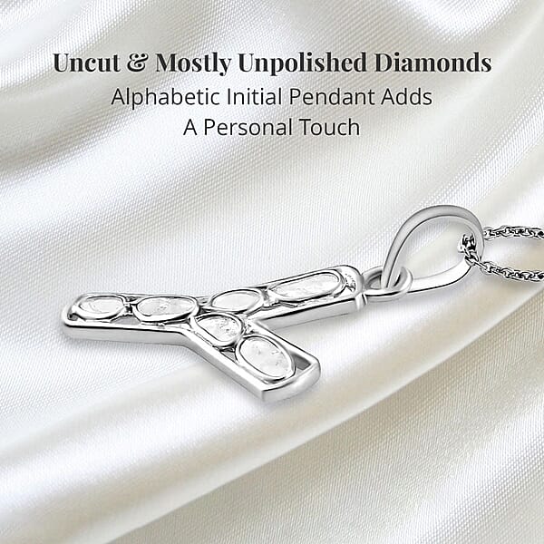 Natural Uncut Polki Diamond 0.50 Ctw Initial Y Pendant Necklace In Platinum Over Sterling Silver 20 Inches