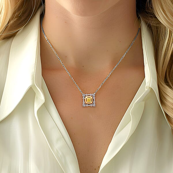 Natural Yellow And White Diamond 0.20 Ctw Pendant Necklace In 18K Yellow And White Gold 18 Inches