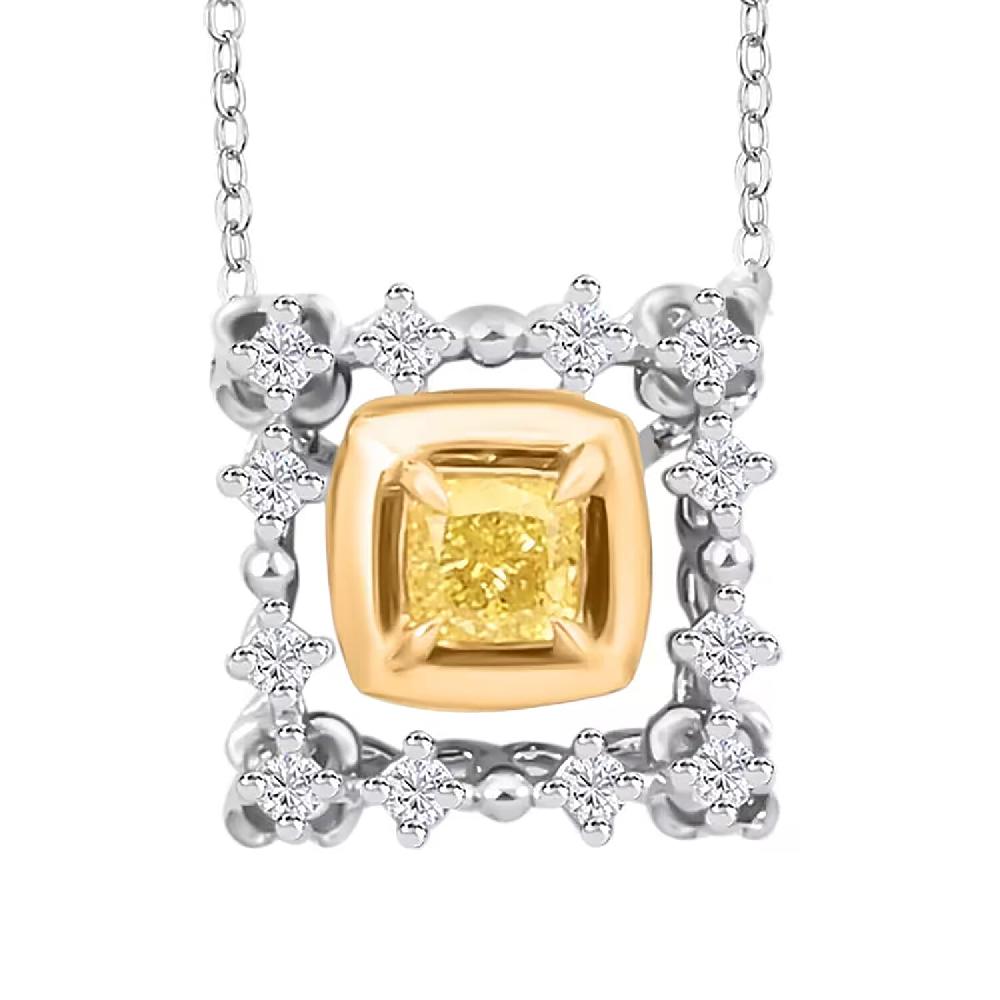 Natural Yellow and White Diamond 0.20 ctw Pendant Necklace in 18K Yellow and White Gold 18 Inches