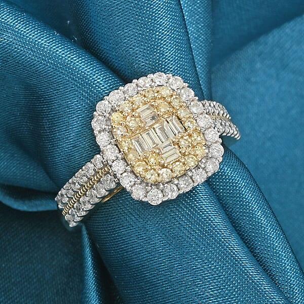 Natural Yellow And White Diamond 1.00 Ctw Ring In 14K Yellow Gold