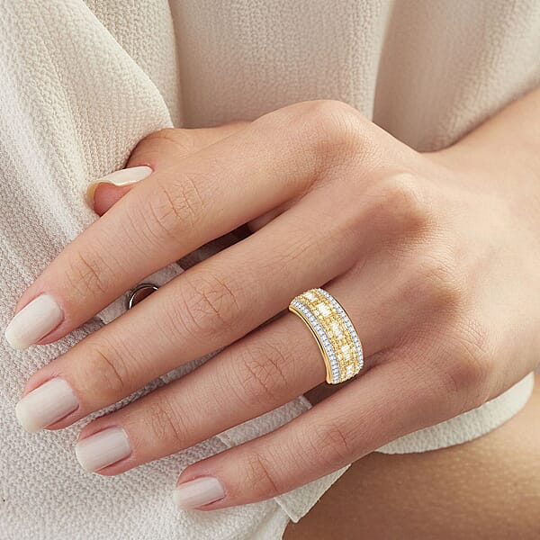 Natural Yellow And White Diamond Ring In 14K Yellow Gold 0.75 Ctw