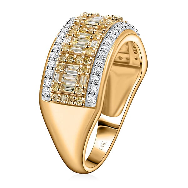 Natural Yellow And White Diamond Ring In 14K Yellow Gold 0.75 Ctw
