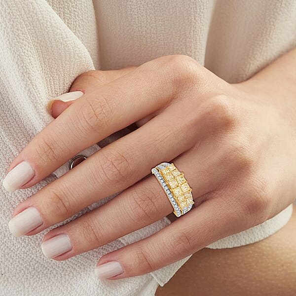 Natural Yellow And White Diamond (SI) 2.03 Ctw Ring In 14K Yellow Gold