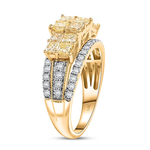 Natural Yellow And White Diamond (SI) 2.03 Ctw Ring In 14K Yellow Gold